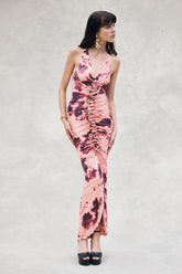 Alessandra Slinky Ruffle Maxi Dress - Pink Blurred Floral Print