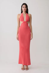 Theresea Halter Knit Maxi Dress - Coral