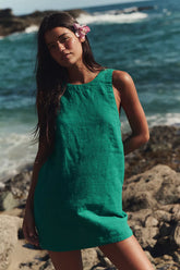 Full Of Sunshine Cotton-Linen Mini Dress-Vivid Green