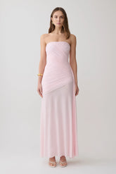 Monet Strapless Ruched Mesh Maxi Dress - Ballet Pink