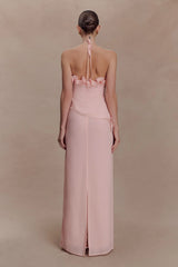 Melissa Chiffon Flower Maxi Dress - Baby Pink