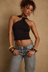 Azula Black Embellished Halter Top