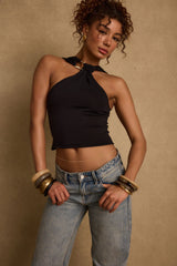 Azula Black Embellished Halter Top