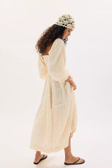Dahlia Embroidered Maxi Dress-Shortbread Combo