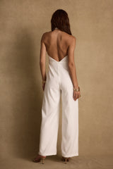 Astoria White Plunge Halter Tailored Jumpsuit