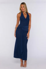 Beautifully Soft Halter Mesh Maxi Dress Navy