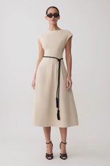 Zinia Linen Cap Sleeve Midi Dress - Natural