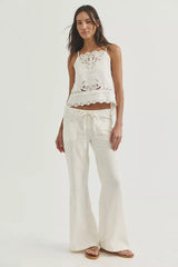 Break The Ice Linen Slouch Flare Pants-Clean Ivory