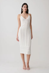 Cooper Scalloped Neckline Pointelle Midi Dress - White