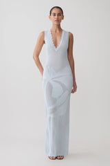 Pippa Floral Knit Maxi Dress - Light Blue