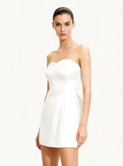 Satin Strapless Bow-Back Mini Dress - White