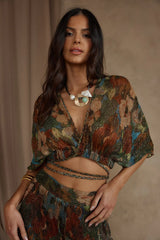 Kaia Multicolor Metallic Floral Crop Top