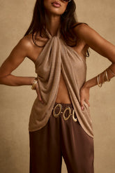 Moonlit Kiss Rose Gold Lurex Halter Top