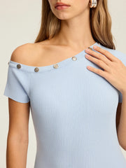 One-Shoulder Button Detail Knit Maxi Dress