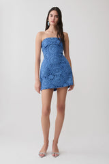 Stasia Strapless Crochet Mini Dress - Periwinkle