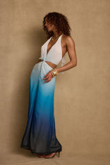 Lapis Blue Ombre Halter Maxi Dress