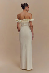 Nova Ruffle Off Shoulder Maxi Dress - Ivory