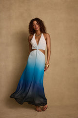 Lapis Blue Ombre Halter Maxi Dress