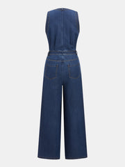 Denim V-Neck Sleeveless Jumpsuit