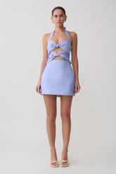 Ella Bow Detail Halter Mini Dress - Periwinkle Blue