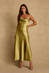 Natalia Chartreuse Satin Maxi Dress