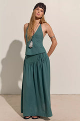 Sandshell Linen Skirt Set-Sagebrush Green