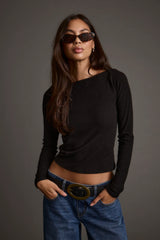 Matti Black Boat Neck Top