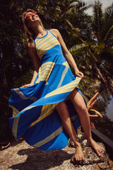 Super Spliced Cotton-Jersey Midi Dress-Cobalt Combo