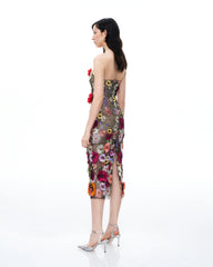 Isolde 3D Floral Embroidered Maxi Dress - Black Multi