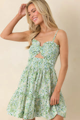 Paradisa Cayo Costa Seaglass Green Ruffled Cut-Out Mini Dress