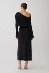 Corinna Modal One Shoulder Midi Dress - Black