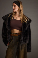 Brielle Black Faux Fur Cropped Jacket