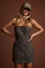 Smokeshow Embroidered Vegan Leather Strapless Mini Dress