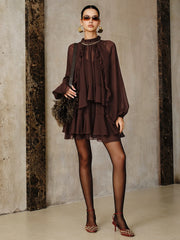 Tiered Ruffle Chiffon Mini Dress Set with Liner