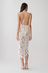 Delta Crochet Halter Midi Dress - White