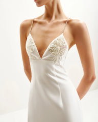 Ayliua Sweetheart-Neckline Rhinestones Embellished White Long Dress - White