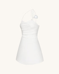 Floral Ruched Halter Mini Dress - White