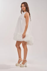 ARI TULLE RUFFLE MINI DRESS IN WHITE