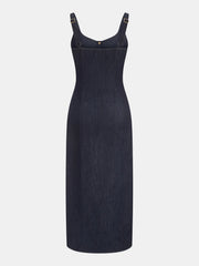 Button Front Denim Midi Dress