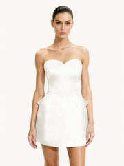 Satin Strapless Bow-Back Mini Dress - White