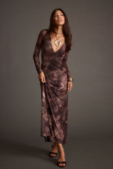 Kristin Plum Blur Mesh Maxi Dress