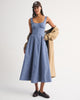 100% Cotton A&F Bra-Free Dylan Midi Dress-Blue Fog
