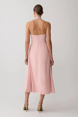 Rosie Linen Halter Midi Dress - Pink