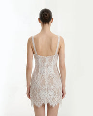 Eyelash Lace Bustier Bodycon Dress - White
