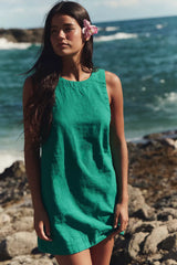 Full Of Sunshine Cotton-Linen Mini Dress-Vivid Green