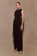 Elisa Diamante Neck Maxi Dress - Black