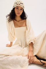 Dahlia Embroidered Maxi Dress-Shortbread Combo