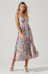 Blythe Floral Plisse Midi Dress-Coral Multi
