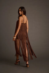 Cecilia Mocha Fringe Maxi Dress