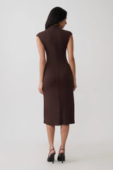 Noelle Sleeveless Roll Neck Midi Dress - Dark Chocolate